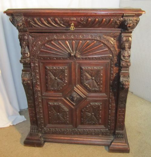 19th Century Carved Oak Cupboard