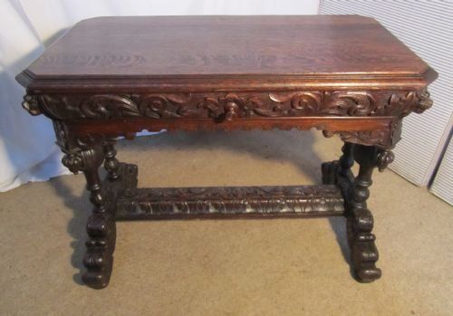 Victorian Green Man Carved Oak Hall or Centre Table