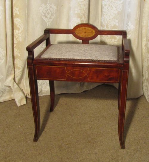 Edwardian Inlaid Mahogany Piano Stool