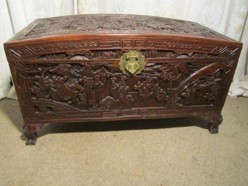 Large Carved Oriental Camphor Wood Chest
