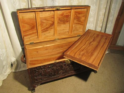 fig 1. Large Carved Oriental Camphor Wood Chest