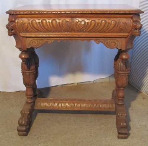 fig 1. A Victorian Green Man Carved Golden Oak Hall or Centre Table