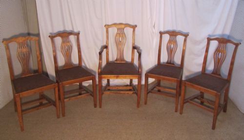 A Set of 5 Victorian Chippendale Country Dining Chairs, 4 Single and 1 Carver Chair