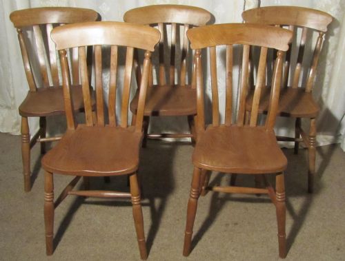A Harlequin Set of 5 Beech & Elm Country Kitchen Dining Chairs