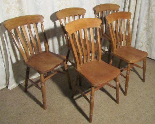 fig 1. A Harlequin Set of 5 Beech & Elm Country Kitchen Dining Chairs