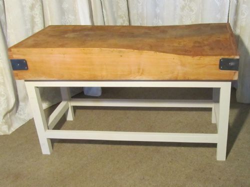 French Vintage Butchers Chopping Block on Painted Stand