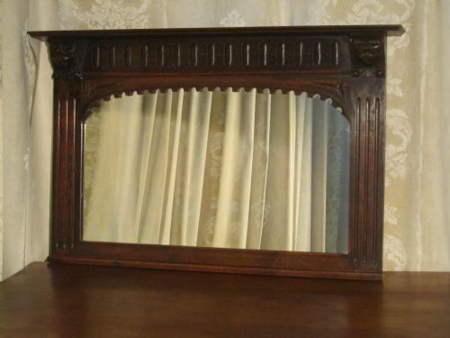 Victorian Carved Gothic Oak Green Man Over Mantle Mirror
