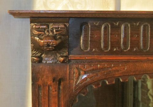 fig 1. Victorian Carved Gothic Oak Green Man Over Mantle Mirror