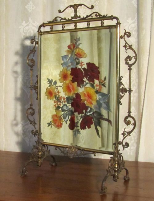 A Victorian Brass Painted Mirror Fire Screen