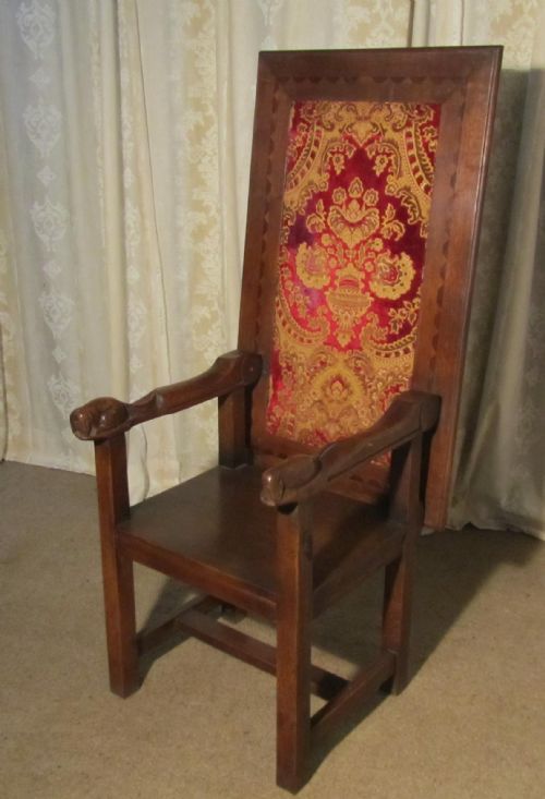 A French Carved Oak Throne Chair and Monks Bench