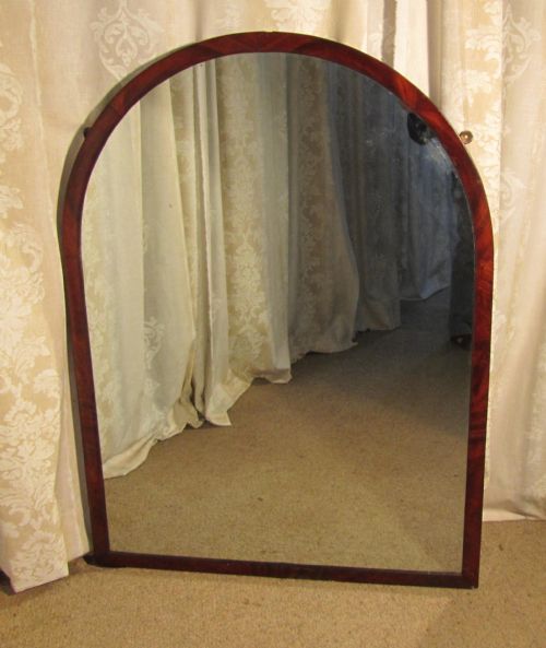 Large Victorian Arched Flame Mahogany Over Mantle Mirror