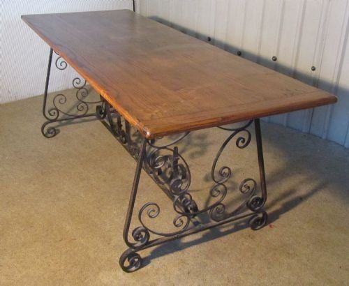 A Large French 19th Century Oak and Iron Dining Table