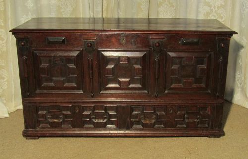Large 17th Century Oak Mule Chest Coffer
