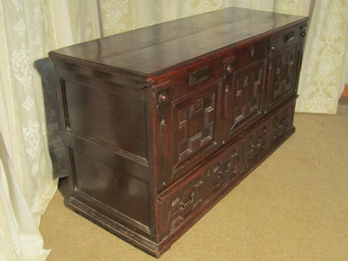 fig 1. Large 17th Century Oak Mule Chest Coffer
