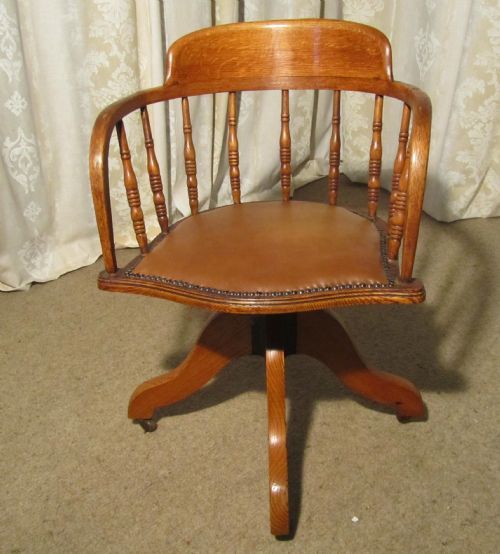 Edwardian Oak Office Desk Chair, Smokers Bow