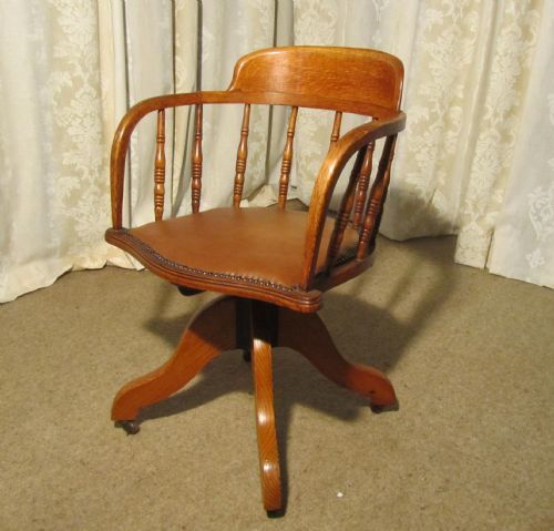 fig 1. Edwardian Oak Office Desk Chair, Smokers Bow