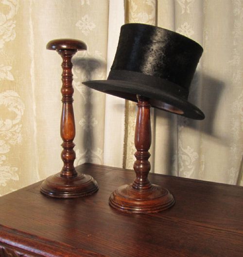 fig 1. A Pair of 19th Century Elm Wig Stands, shop display Hats