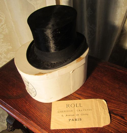An Elegant French Mole Skin Top Hat and Original Hat Box   
