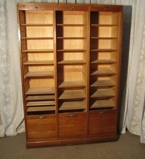 A Large French Tambour Triple Fronted Oak Art Deco Filing Cabinet