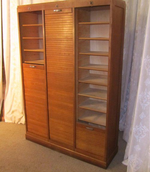 fig 1. A Large French Tambour Triple Fronted Oak Art Deco Filing Cabinet