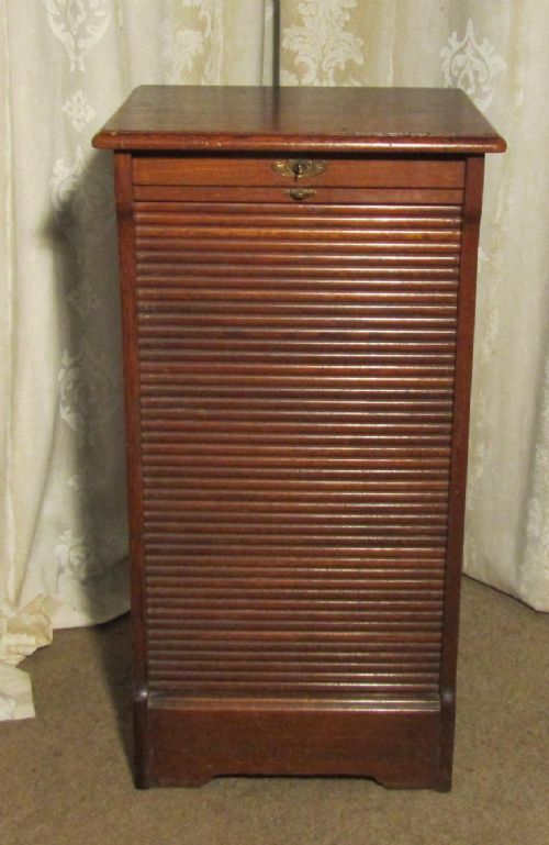 Tambour Fronted Oak Art Deco Filing Cabinet