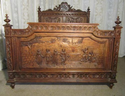 French Carved Oak Marriage Double Bed