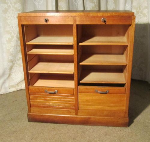 fig 1. A French Tambour Double Fronted Oak Art Deco Filing Cabinet