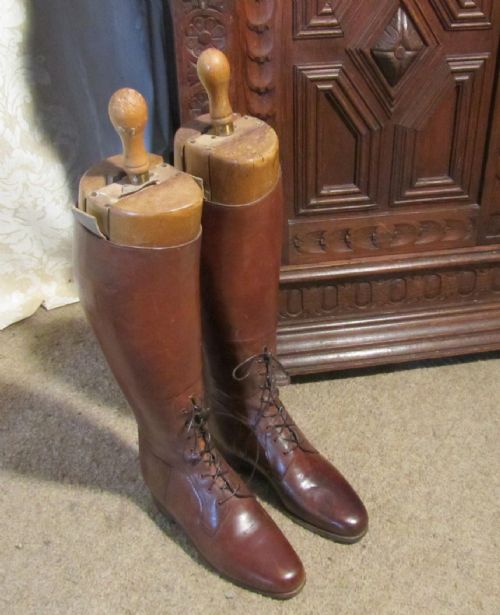 A Charming Pair of French Ladies’ Antique Leather Riding Boots with Trees