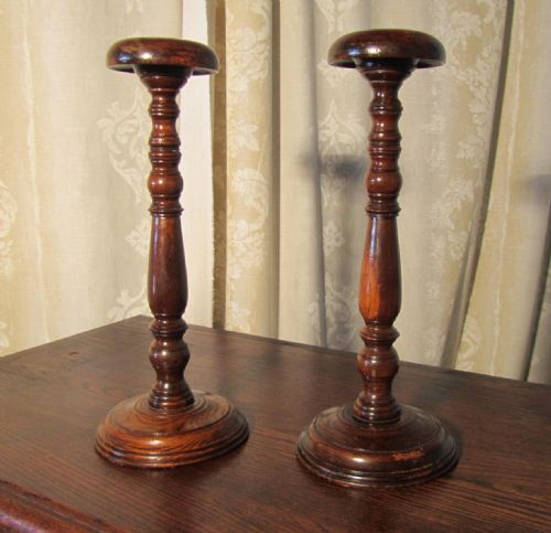 A Pair of 19th Century Elm Wig Stands, Shop Display Hats