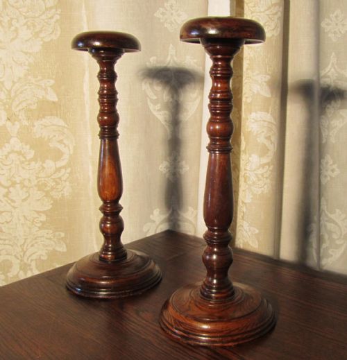 fig 1. A Pair of 19th Century Elm Wig Stands, shop display Hats