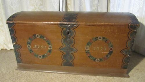A Large Painted Dome Top Marriage Chest