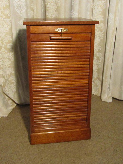Tambour Fronted Oak Art Deco Filing Cabinet