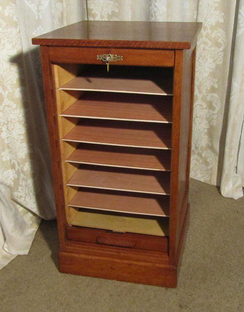 fig 1. Tambour Fronted Oak Art Deco Filing Cabinet
