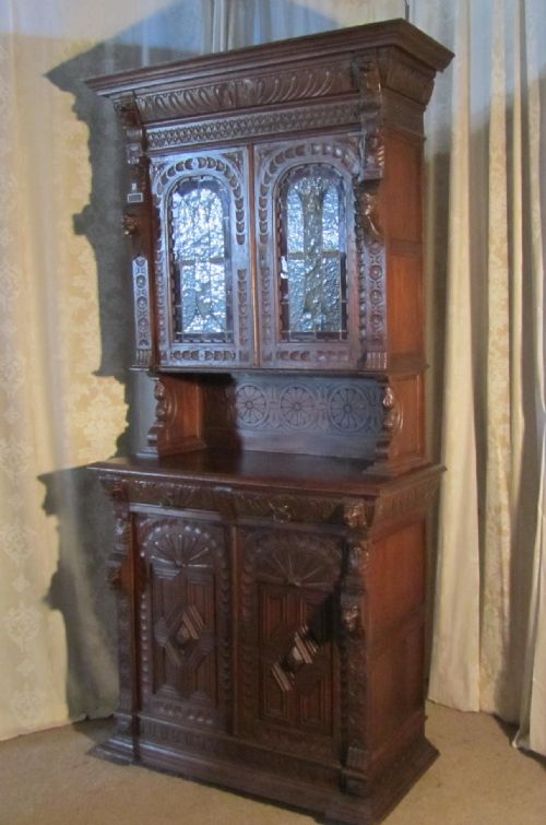 Intricately Carved Early French Gothic Oak Bookcase