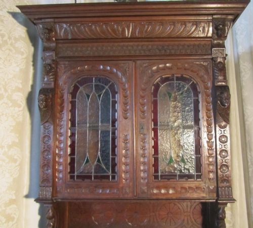 fig 1. Intricately Carved Early French Gothic Oak Bookcase