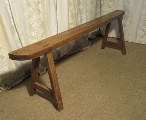 A  French Rustic Cherry Wood Farmhouse Harvest Bench