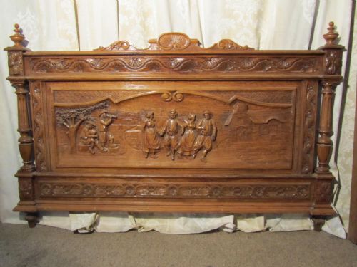 fig 1. French Carved Oak Marriage Double Bed