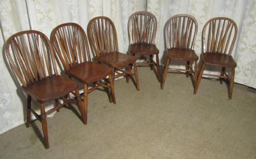 A Set of 6 Victorian Beech & Elm Hooped Back Windsor Kitchen Dining Chairs