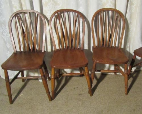 fig 1. A Set of 6 Victorian Beech & Elm Hooped Back Windsor Kitchen Dining Chairs