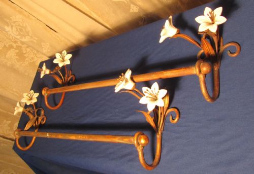 A Pair of French Brass and Ceramic Towel Rails