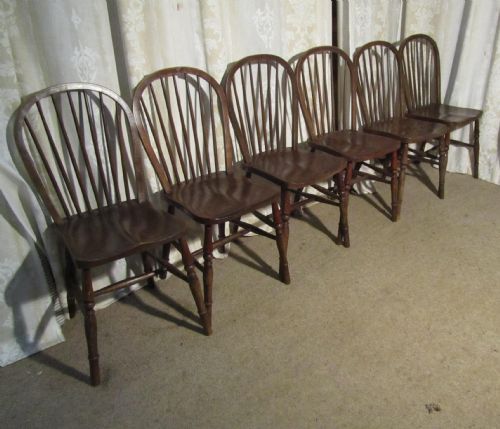 A Set of 6 Victorian Beech & Elm Hooped Back Windsor Kitchen Dining Chairs
