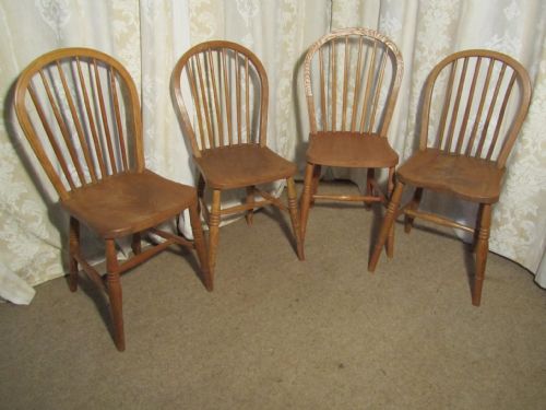 A Set of 4 Victorian Ash & Elm Hooped Back Windsor Kitchen Dining Chairs