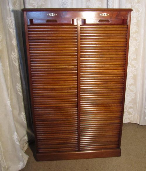 Double Tambour Fronted Mahogany Filing Cabinet