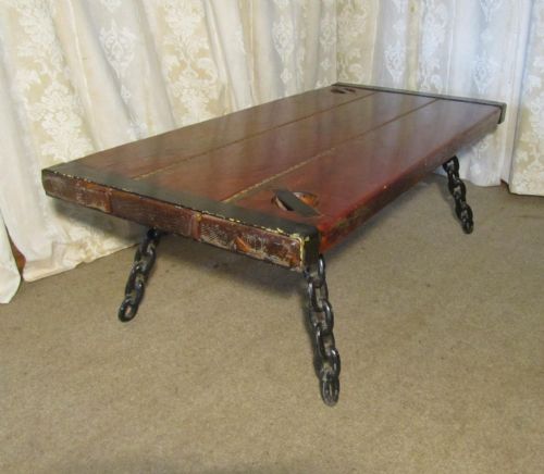 A Heavy Ships Elm and Iron Coffee Table