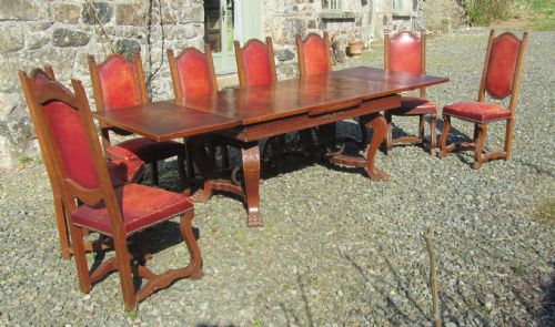 fig 1. Set of 8 French Oak and Leather Dining Chairs