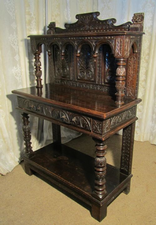 19th Century Carved Oak Buffet, Hall Cupboard or Dresser