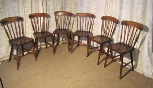 Set of 6 Victorian Beech & Elm Country Kitchen Chairs