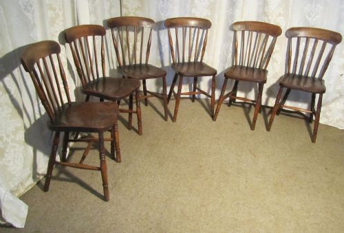 fig 1. Set of 6 Victorian Beech & Elm Country Kitchen Chairs