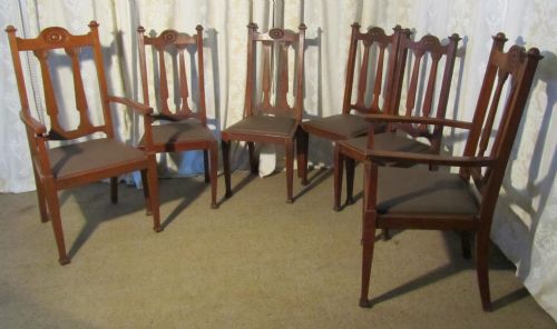 fig 1. Set of 6 Art Nouveau Oak High Back Dining Chairs