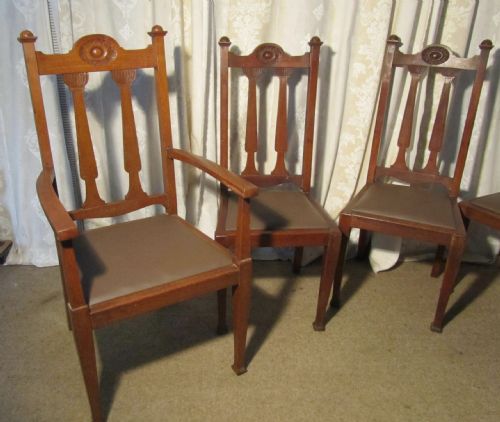 fig 2. Set of 6 Art Nouveau Oak High Back Dining Chairs